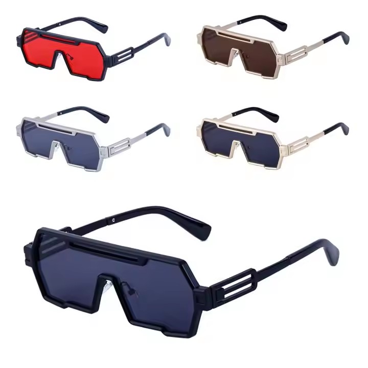 Trend Futuristic Metal One Piece Oversized Sunglasses For Men And Women Colorful Fashion Eyewear