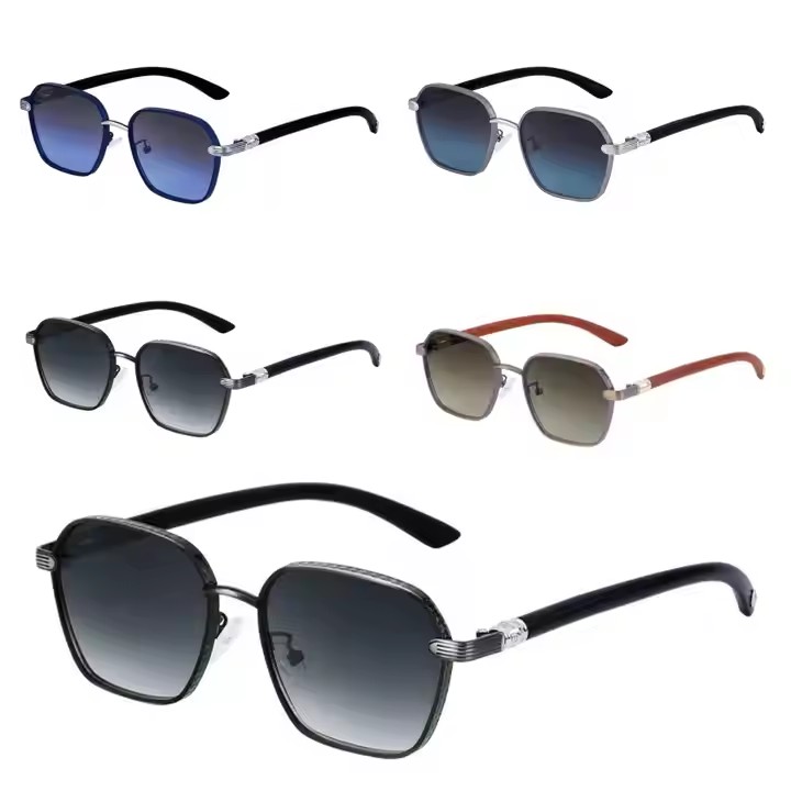 Trend Retro Square Metal Frame Sunglasses Uv400 Protection Unisex Gradient Lens Shades