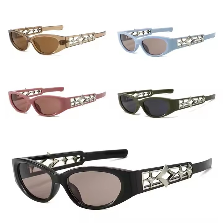 Trend Y2k Small Frame Cat Eye Sunglasses Fashion Shades With Star Decoration For Men And Women