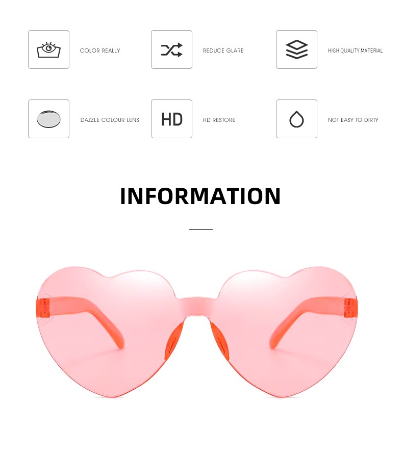 Trendy Black Frame Sunglasses With Peach Heart-shaped Rimless Ones-piece Tr90 Material For Reading And Optical Protection