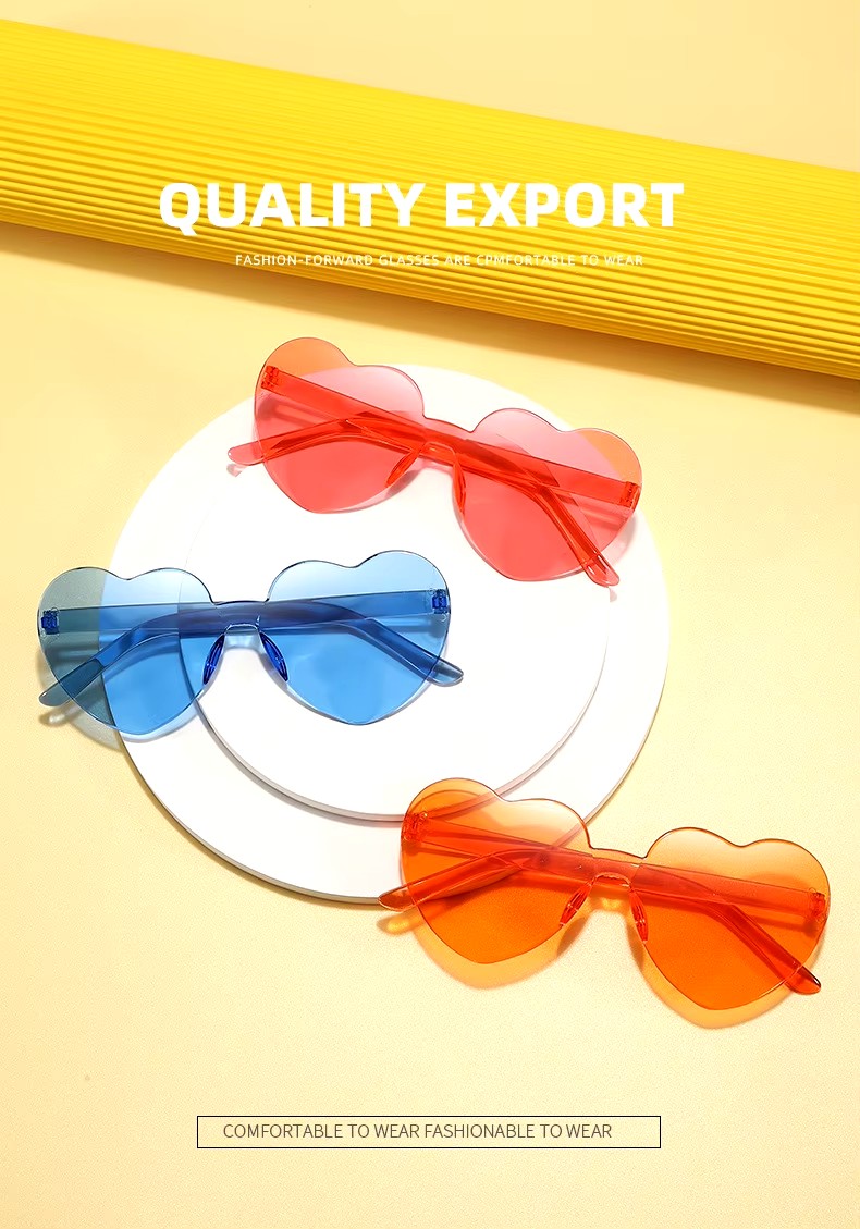 Trendy Black Frame Sunglasses With Peach Heart-shaped Rimless Ones-piece Tr90 Material For Reading And Optical Protection