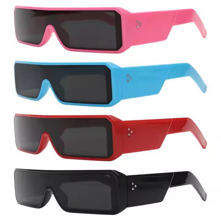 Trendy Unisex Punk One-piece Sunglasses Small Square Uv400 Shades Blue Black Red Pink Frames Classic Style Pc Material Lens Logo