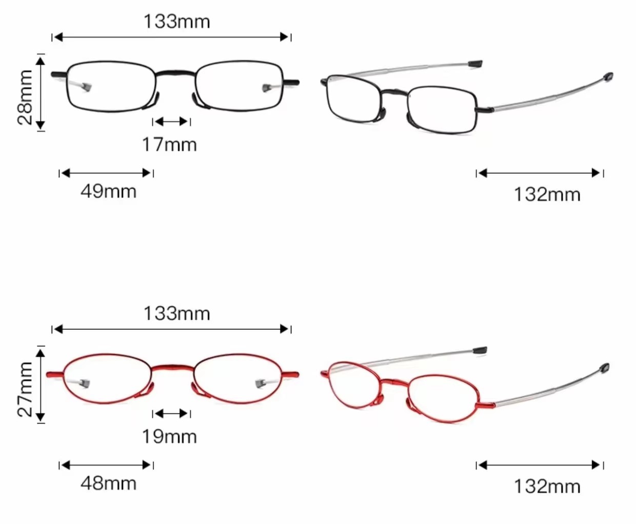 Ultra-light Anti-blue Light Reading Glasses Men Women Telescopic Rod Portable Fashionable Blackred +1.0 Lens Resin Metal