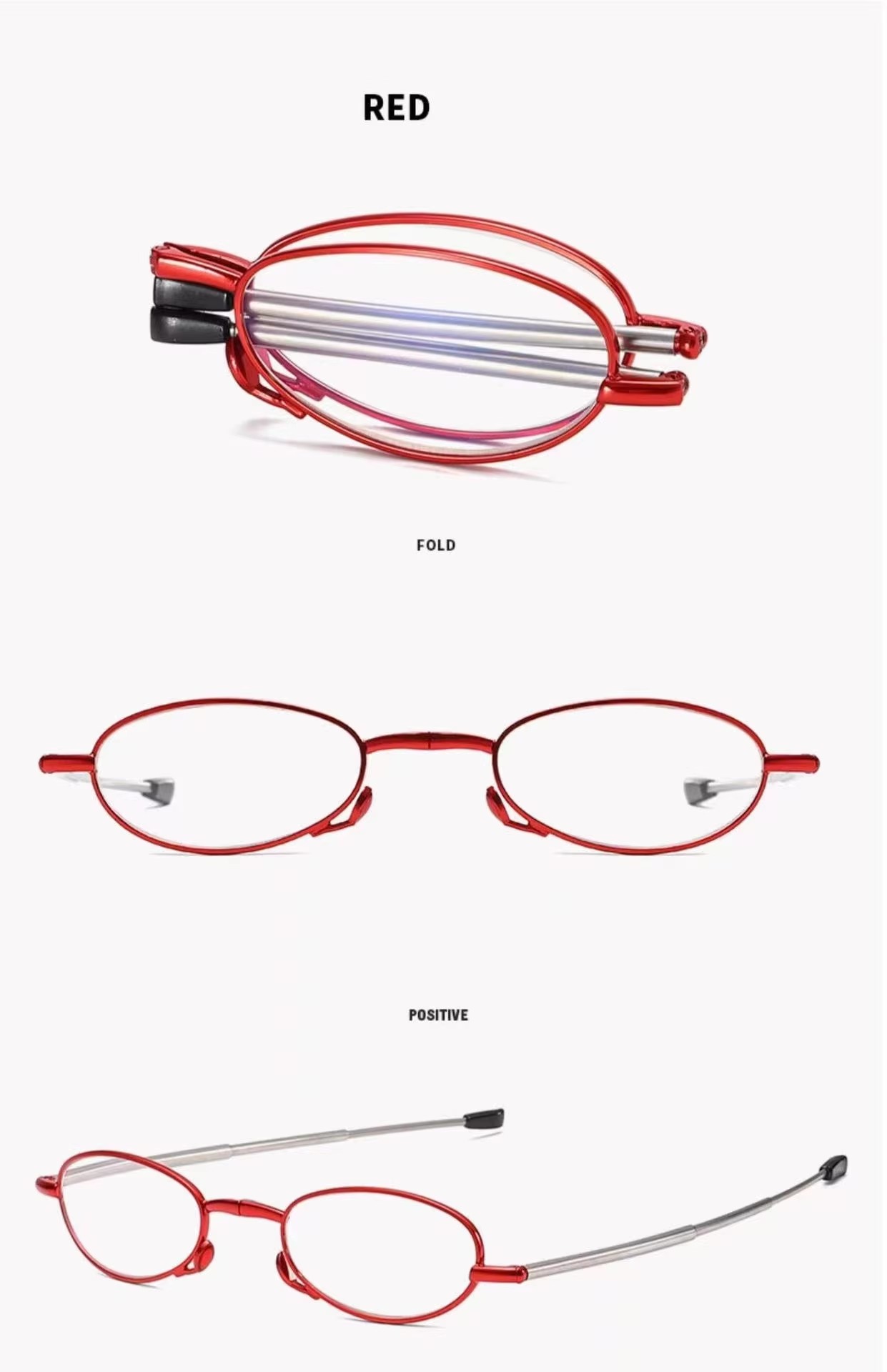 Ultra-light Anti-blue Light Reading Glasses Men Women Telescopic Rod Portable Fashionable Blackred +1.0 Lens Resin Metal