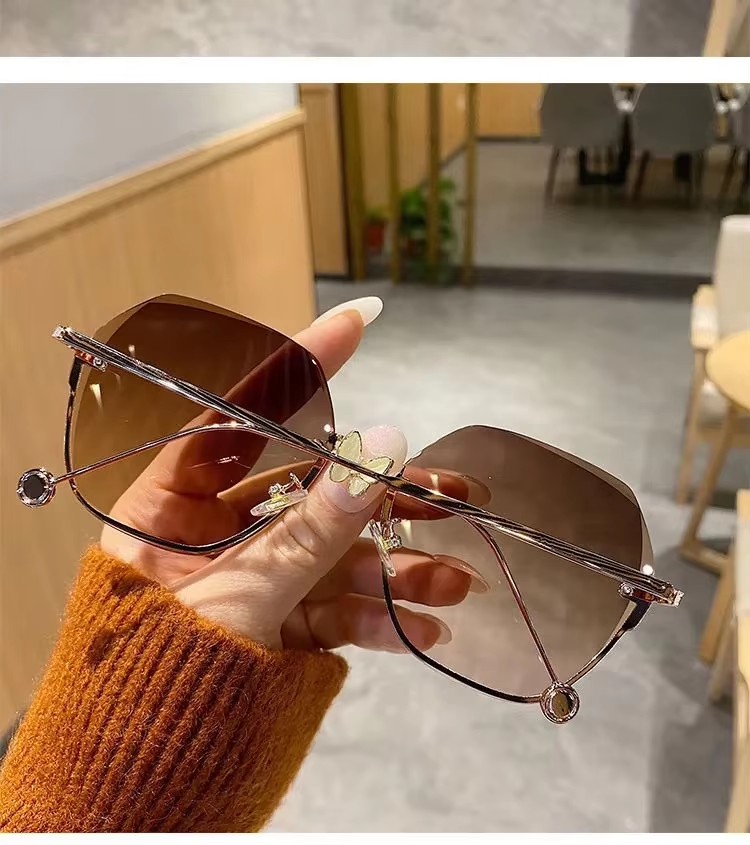 Unisex Blue Pink Gradient Sunglasses Light Lenses Rectangle Style Daily Use Metal Frame Travel Sea Street Women's Sunglasses