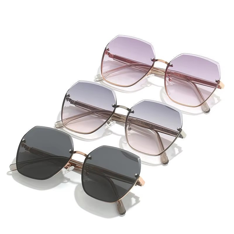 Unisex Blue Pink Gradient Sunglasses Light Lenses Rectangle Style Daily Use Metal Frame Travel Sea Street Women's Sunglasses