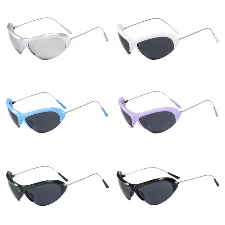 Vintage Half Frame Sunglasses Oversized Trendy Outdoor Shades Men Women Custom Logo Polarized Metal Frame Purple Blue Glass