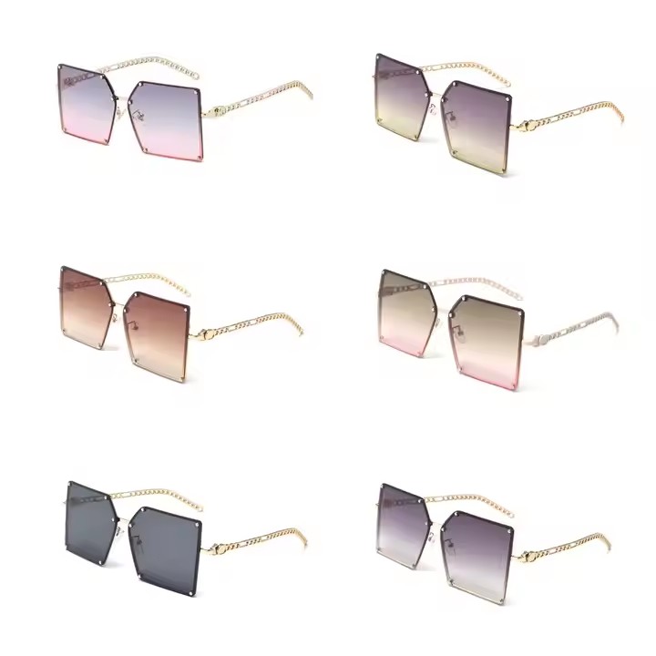 Women's fashion sunglasses with metal chain and large frame