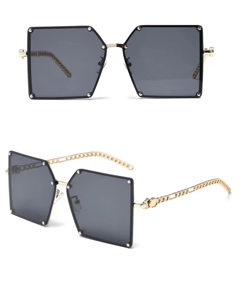 Women's fashion sunglasses with metal chain and large frame