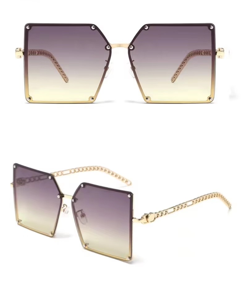 Women's fashion sunglasses with metal chain and large frame