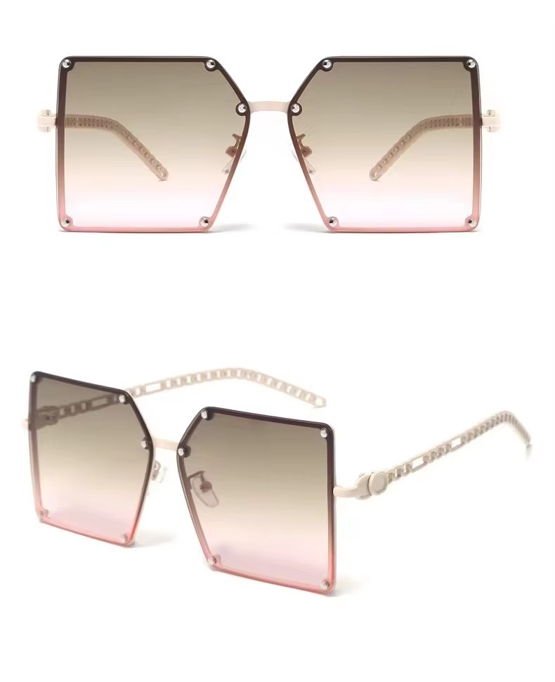 Women's fashion sunglasses with metal chain and large frame