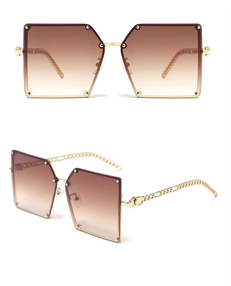 Women's fashion sunglasses with metal chain and large frame